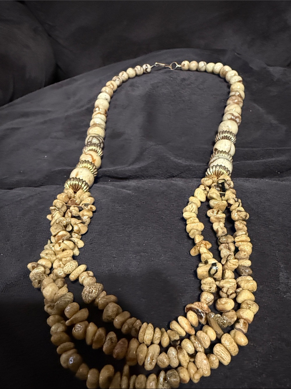 Natural Beige Multi-Strand bone bead Necklace 26 inches